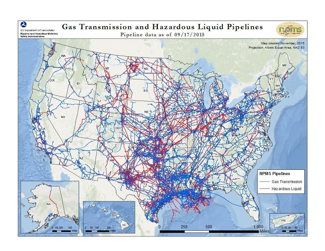 U.S. gas transmission and hazardous liquid pipelines map (NPMS)