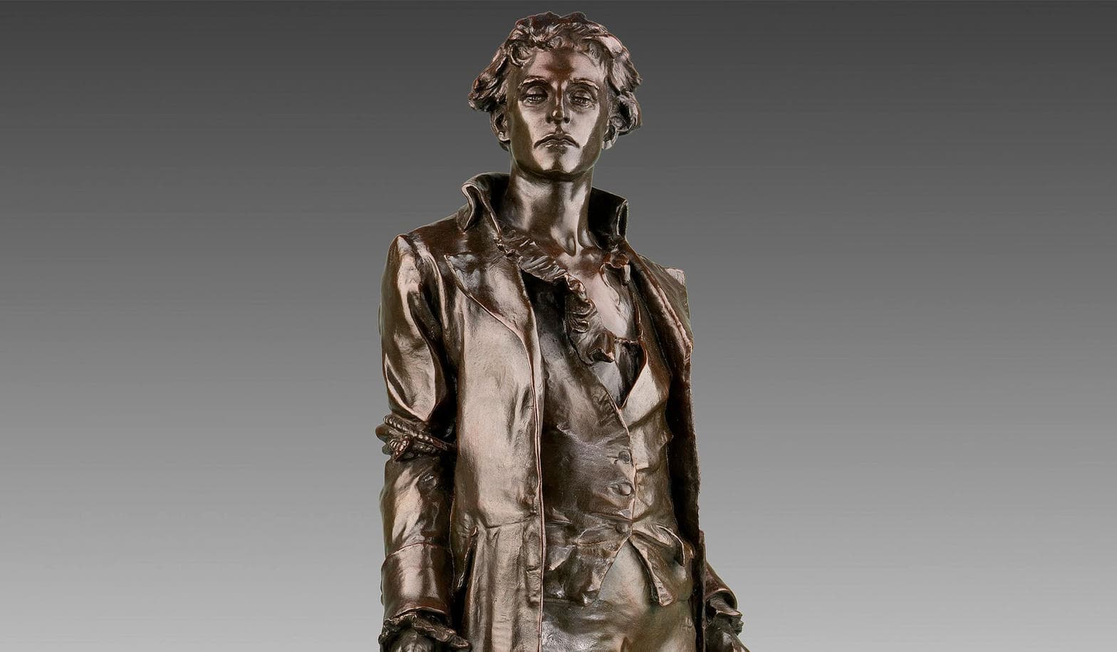 Bronze figure of Nathan Hale, a later memorial. The hanging is the file.