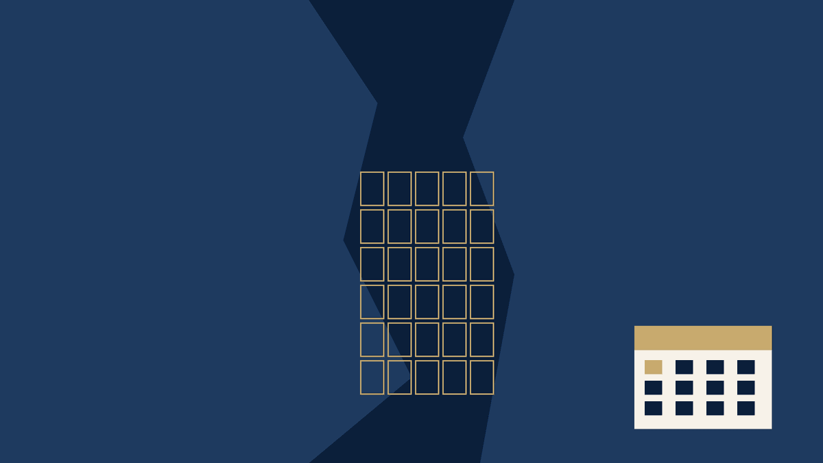 Navy and ivory illustration of an offshore lease-block grid beside a calendar.