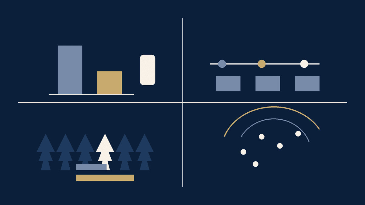 Navy and ivory civic register in four panels: a sodium bar chart with cheese, bread, and a can; a timeline over riverside tanks; comment-window bars among pines; and an inlet map with flight-path arcs.