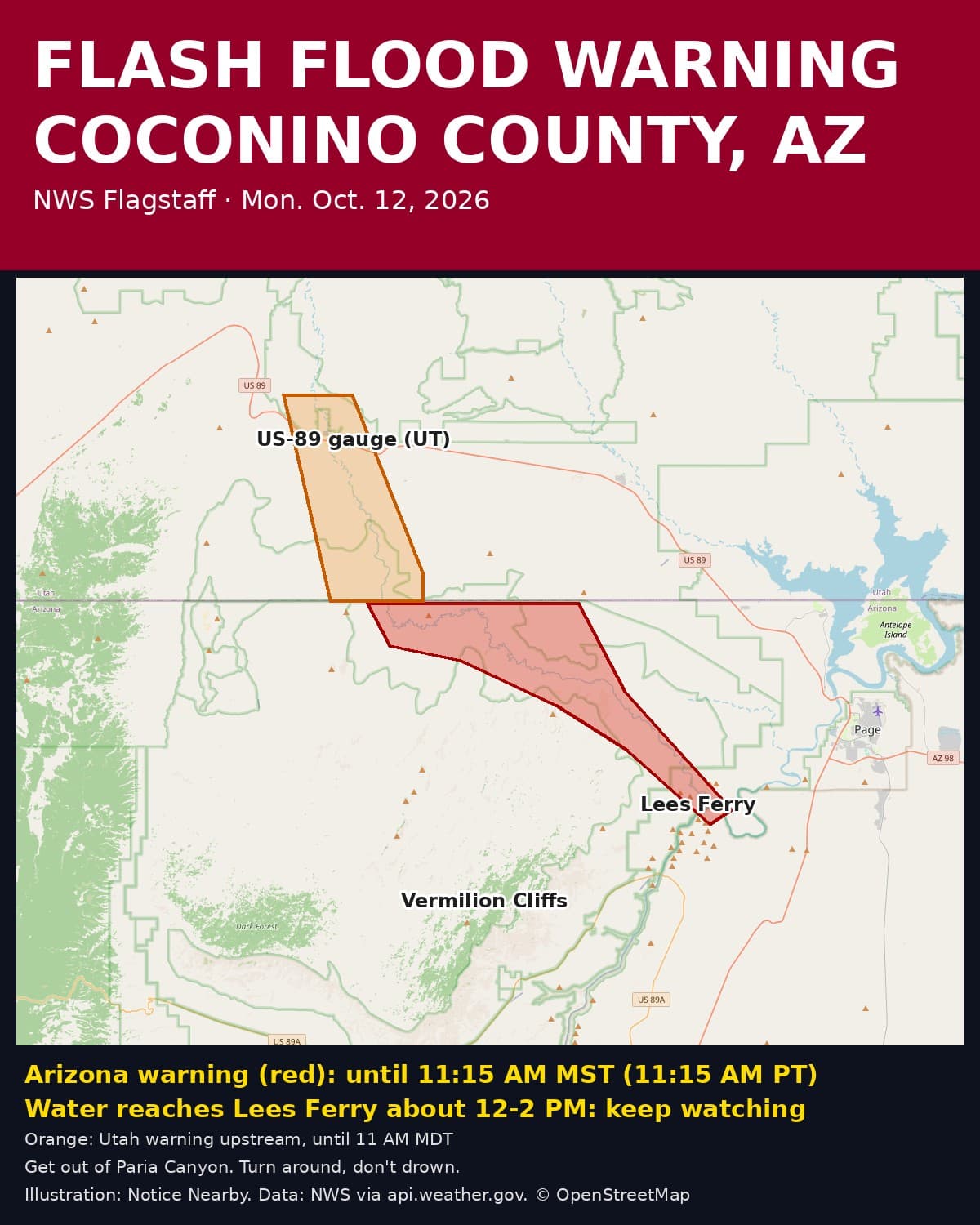 Notice Nearby: Coconino County Flash Flood, National Weather Service