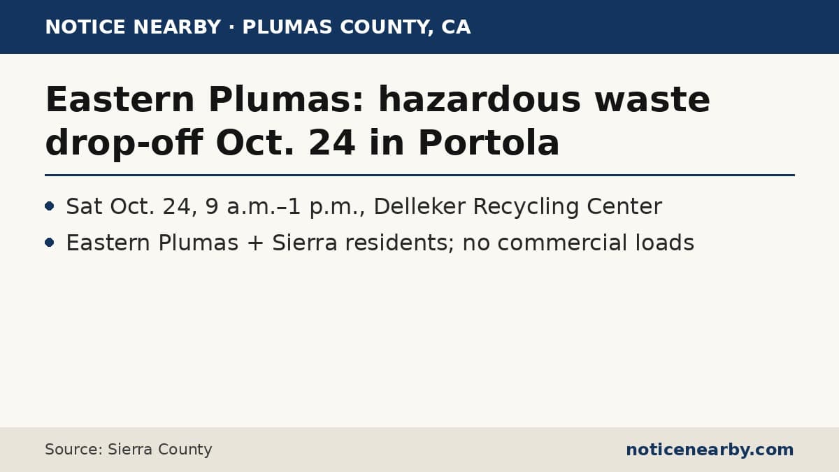 Notice Nearby: Plumas County Eastern Plumas residents can, Sierra County