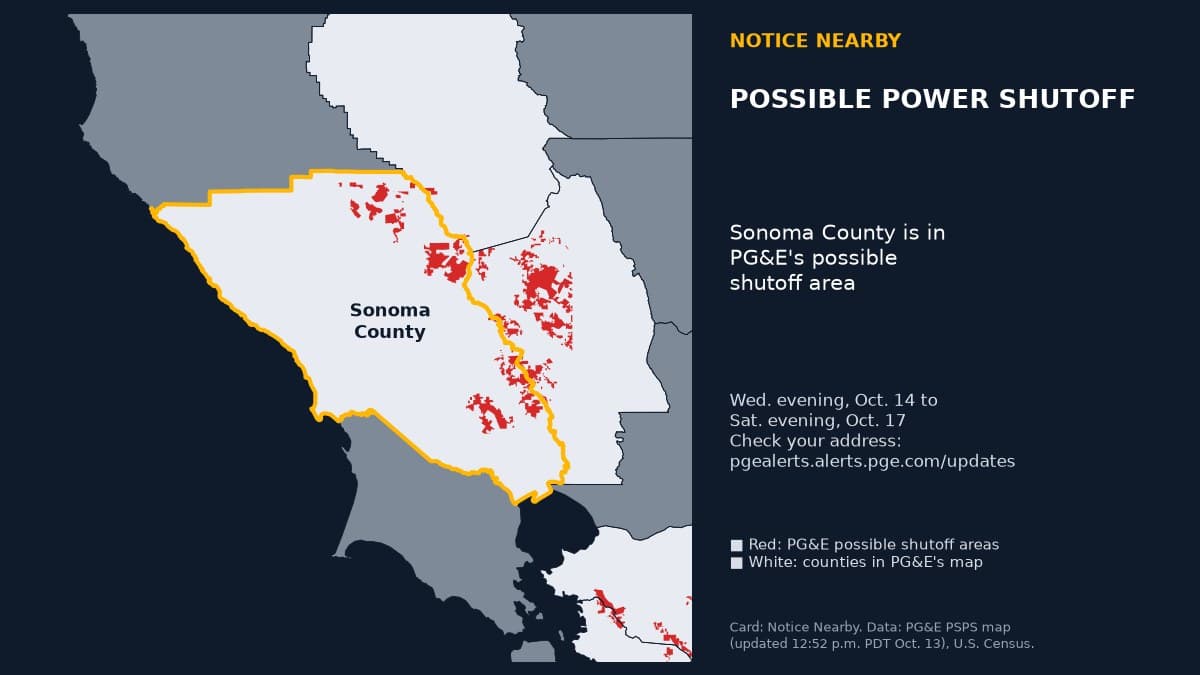 Notice Nearby: Sonoma County PG&E, Pacific Gas and Electric Company