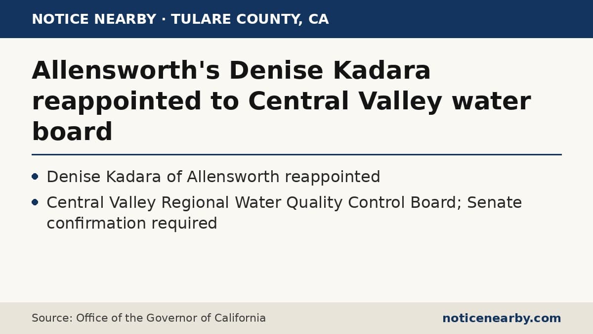 Notice Nearby: Tulare County Denise, Office of the Governor