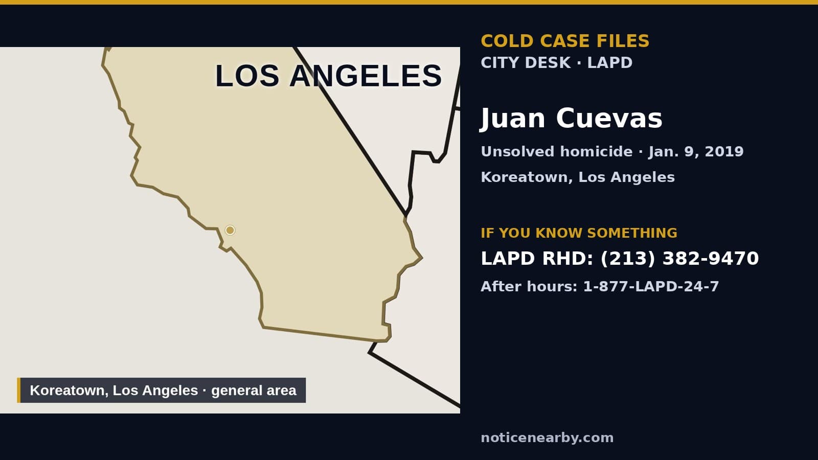Notice Nearby: Los Angeles County Cold Case, LAPD Newsroom, NR26054jl