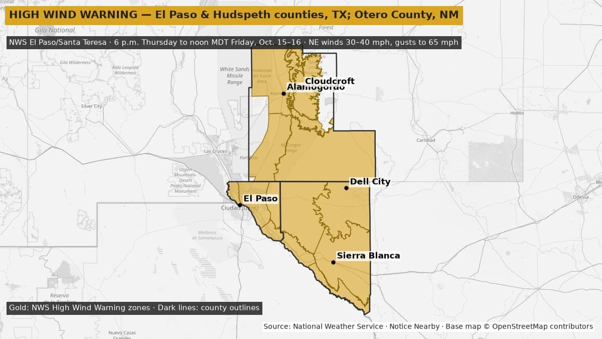 Notice Nearby: El Paso County High Wind, National Weather Service