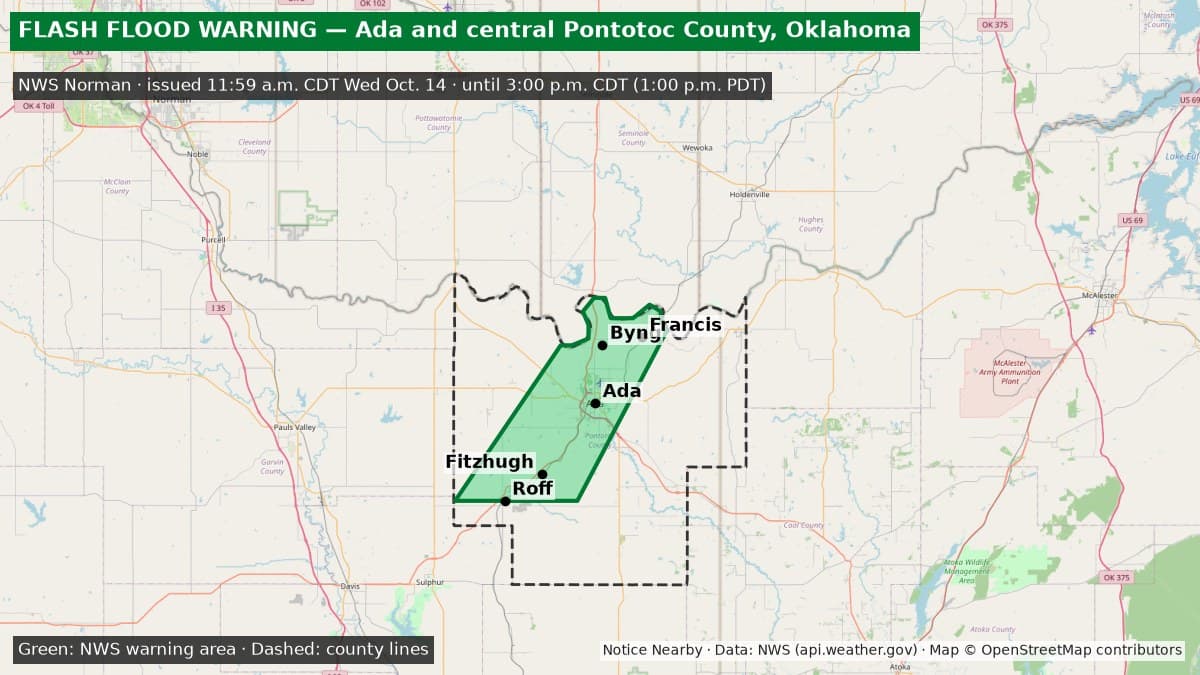 Notice Nearby: Pontotoc County Flash Flood, National Weather Service