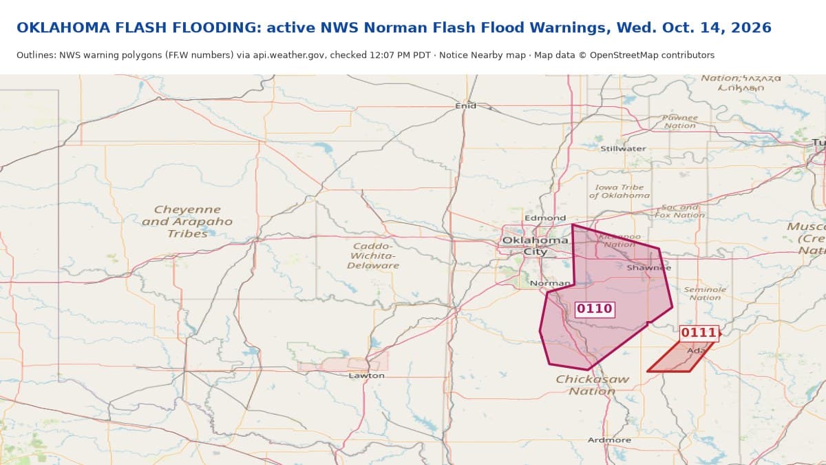 Notice Nearby: County Oklahoma flash flooding, National Weather Service