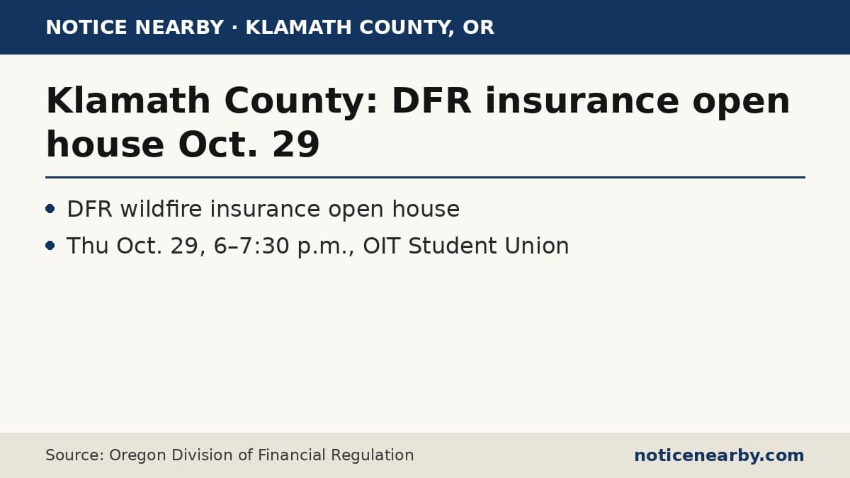 Notice Nearby: Klamath County County, Oregon Division of Financial