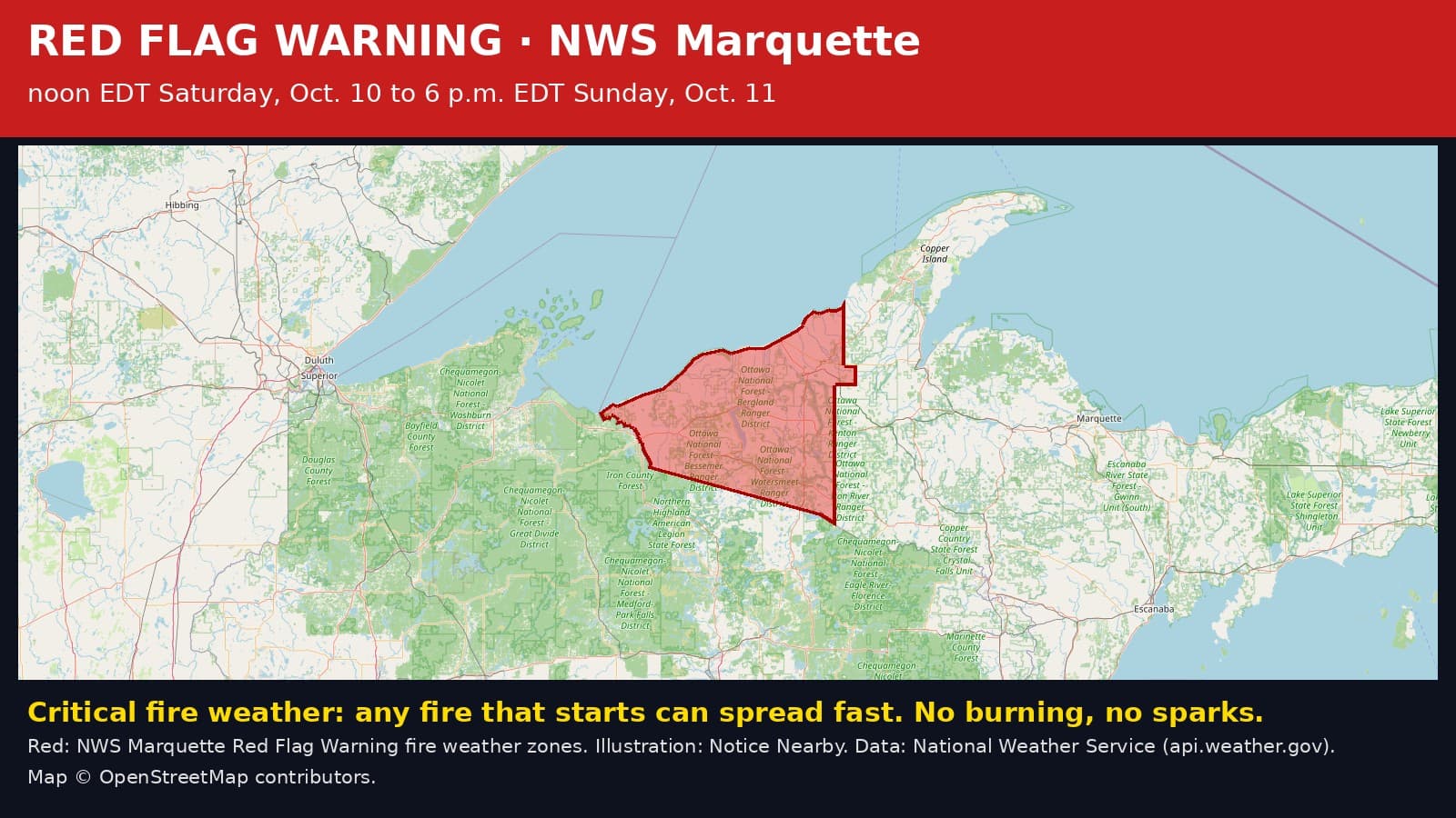 Notice Nearby: Gogebic County Red Flag Warning, National Weather Service