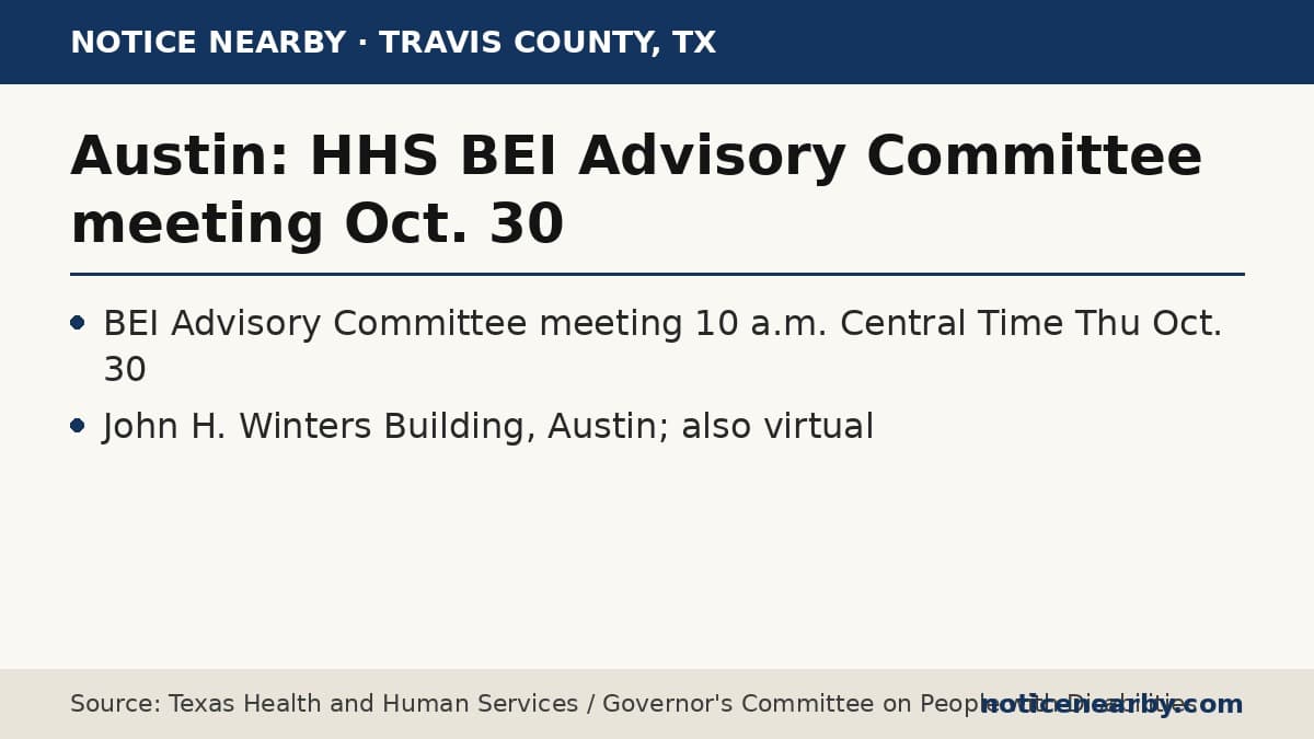 Notice Nearby: Travis County Texas, Texas Health and Human Services /