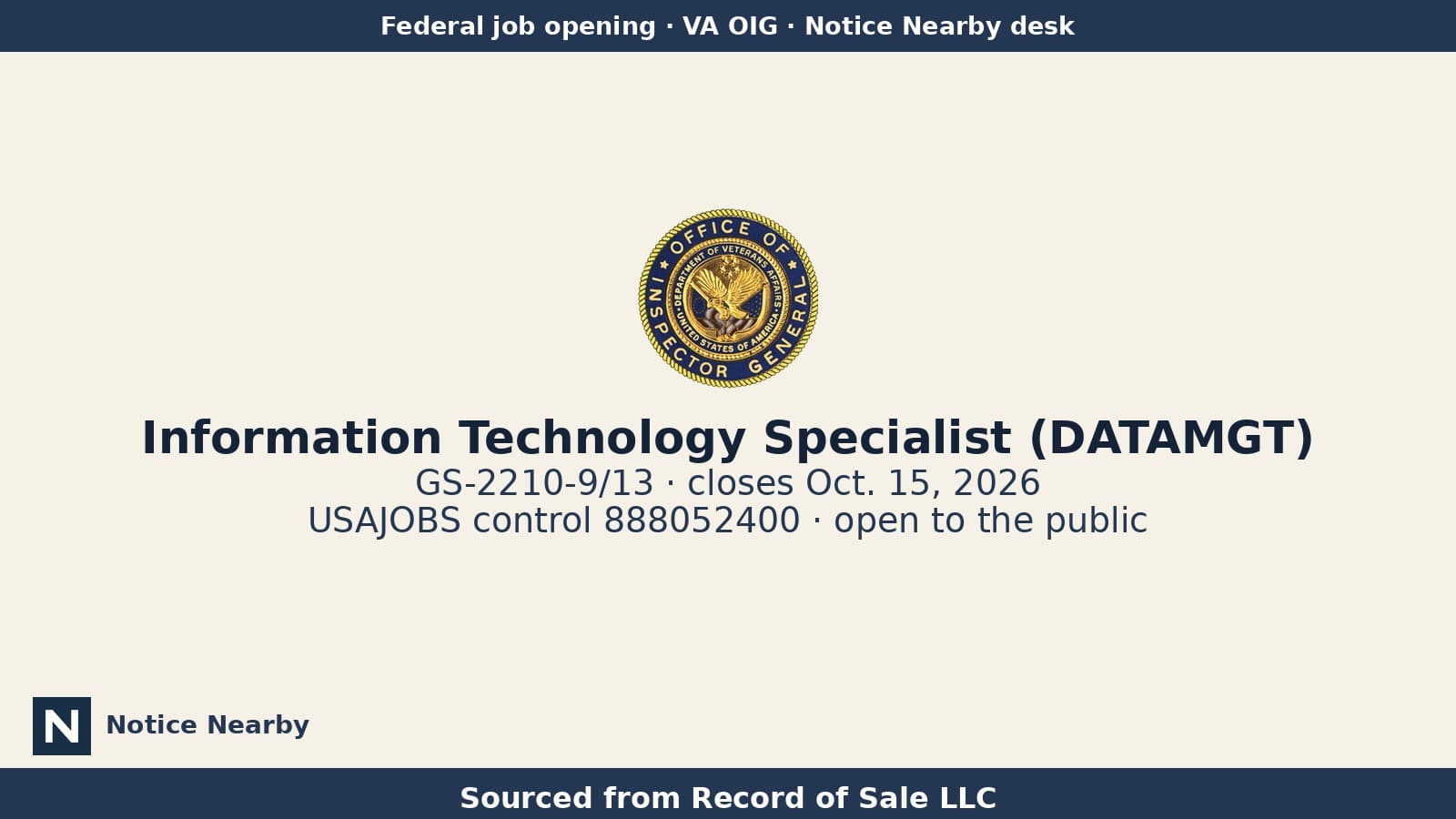 Notice Nearby: National County VA, USAJOBS — VA Office of Inspector