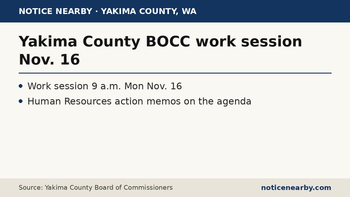 Notice Nearby text card: Yakima County BOCC work session Nov. 16