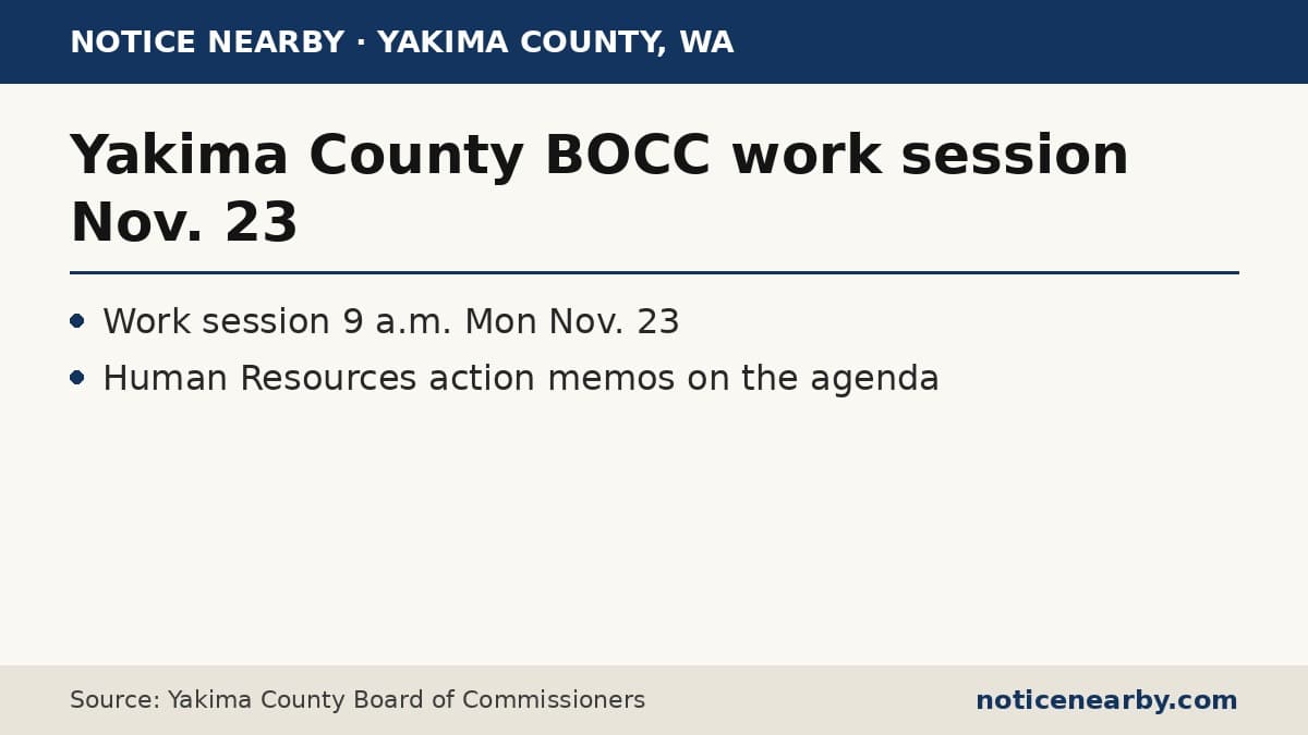 Notice Nearby text card: Yakima County BOCC work session Nov. 23