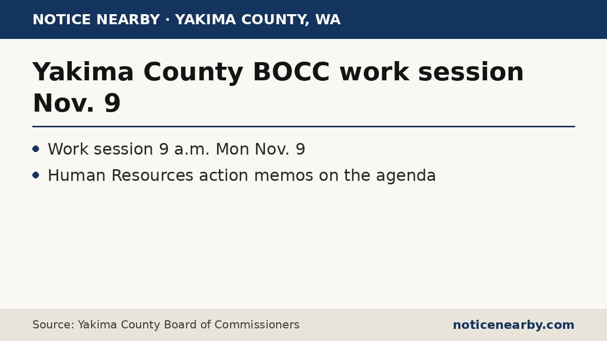 Notice Nearby text card: Yakima County BOCC work session Nov. 9