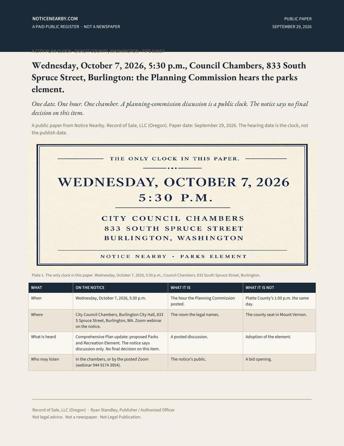 Burlington parks-element hearing paper — Oct. 7, 2026, Skagit County
