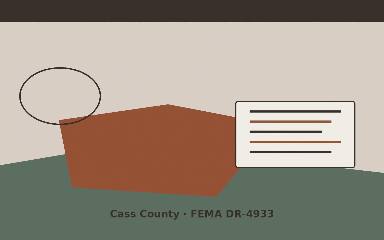 Public notice for Cass County. On August 25, 2026, FEMA recorded a major disaster declaration DR-4933-IN that lists Cass County as a designated area. FEMA titled the action "Severe