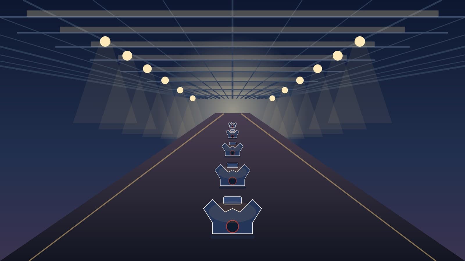 Original illustration of V8 engines moving down an assembly line under factory skylights. Not a GM photo.