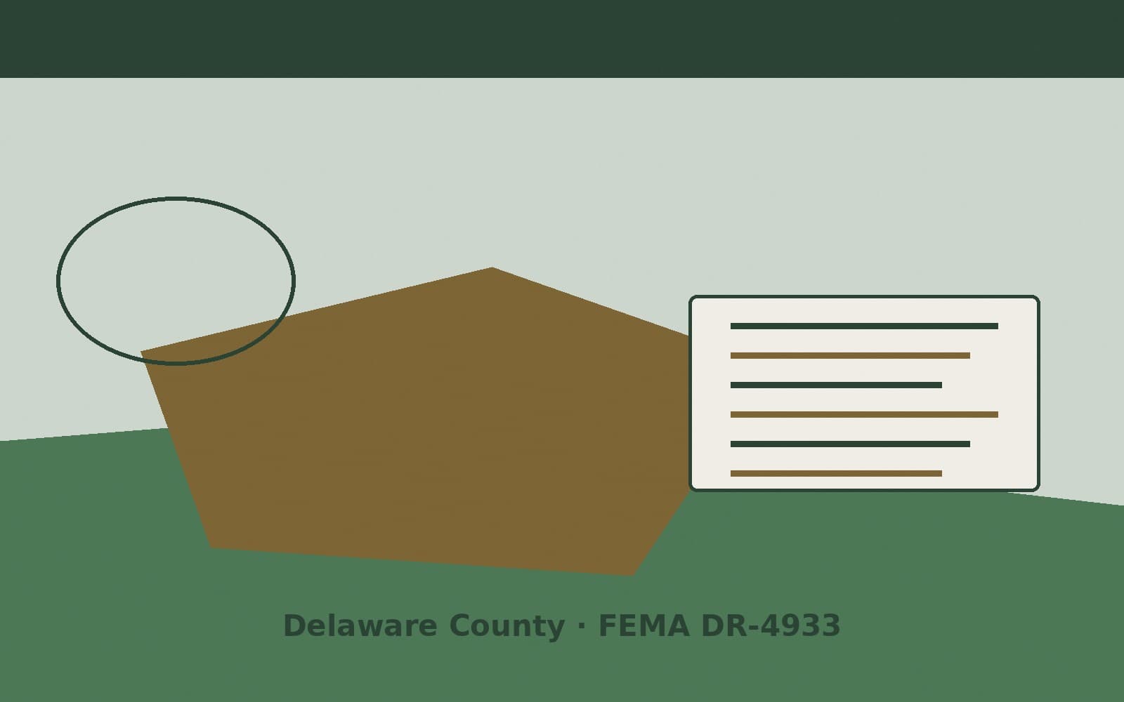Public notice for Delaware County. On August 25, 2026, FEMA recorded a major disaster declaration DR-4933-IN that lists Delaware County as a designated area. FEMA titled the action