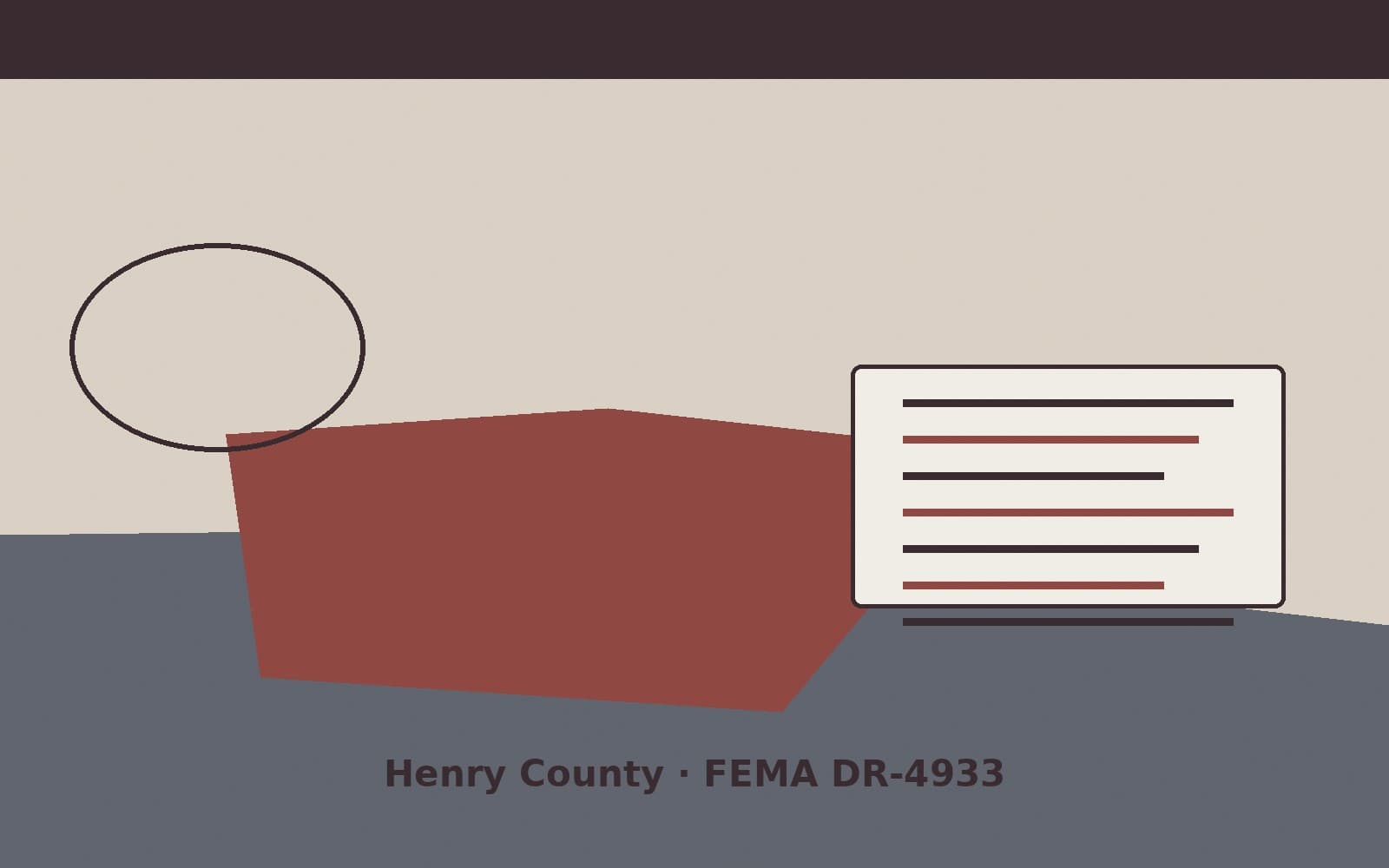 Public notice for Henry County. On August 25, 2026, FEMA recorded a major disaster declaration DR-4933-IN that lists Henry County as a designated area. FEMA titled the action "Seve