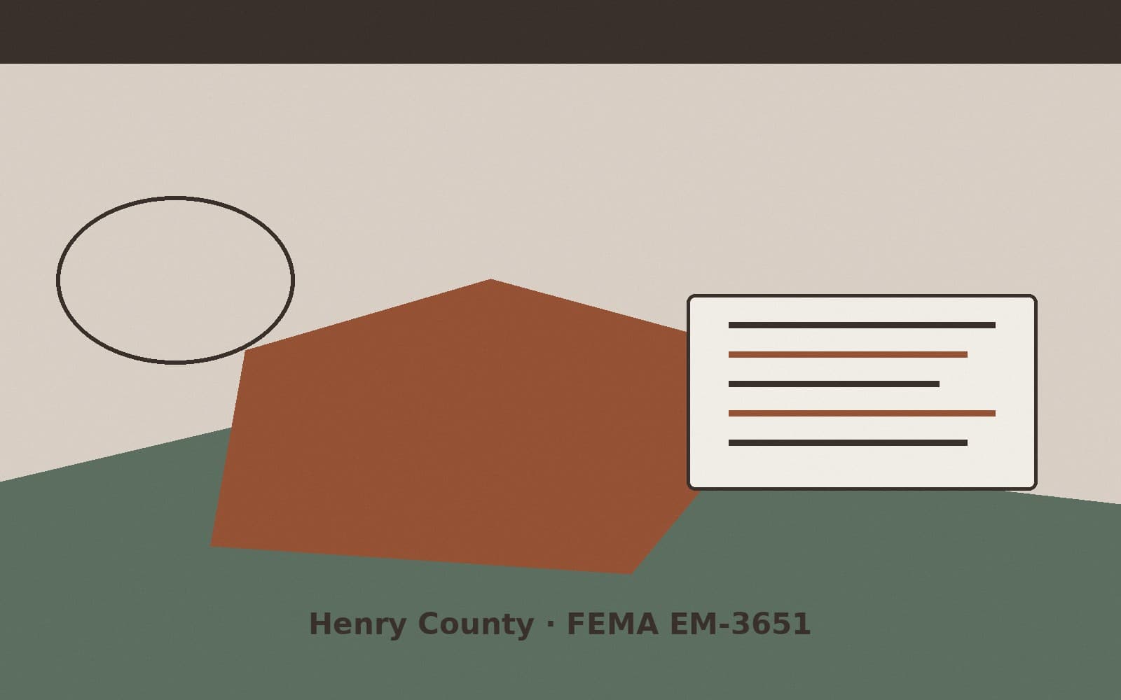 Public notice for Henry County. On August 15, 2026, FEMA recorded a emergency declaration EM-3651-IN that lists Henry County as a designated area. FEMA titled the action "Severe St