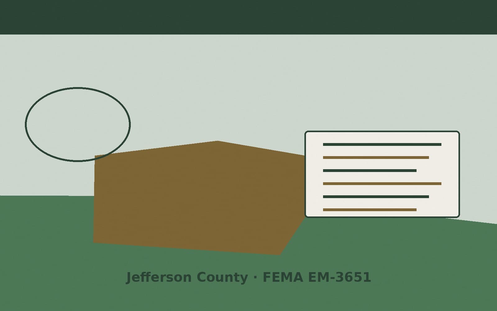 Public notice for Jefferson County. On August 15, 2026, FEMA recorded a emergency declaration EM-3651-IN that lists Jefferson County as a designated area. FEMA titled the action "S