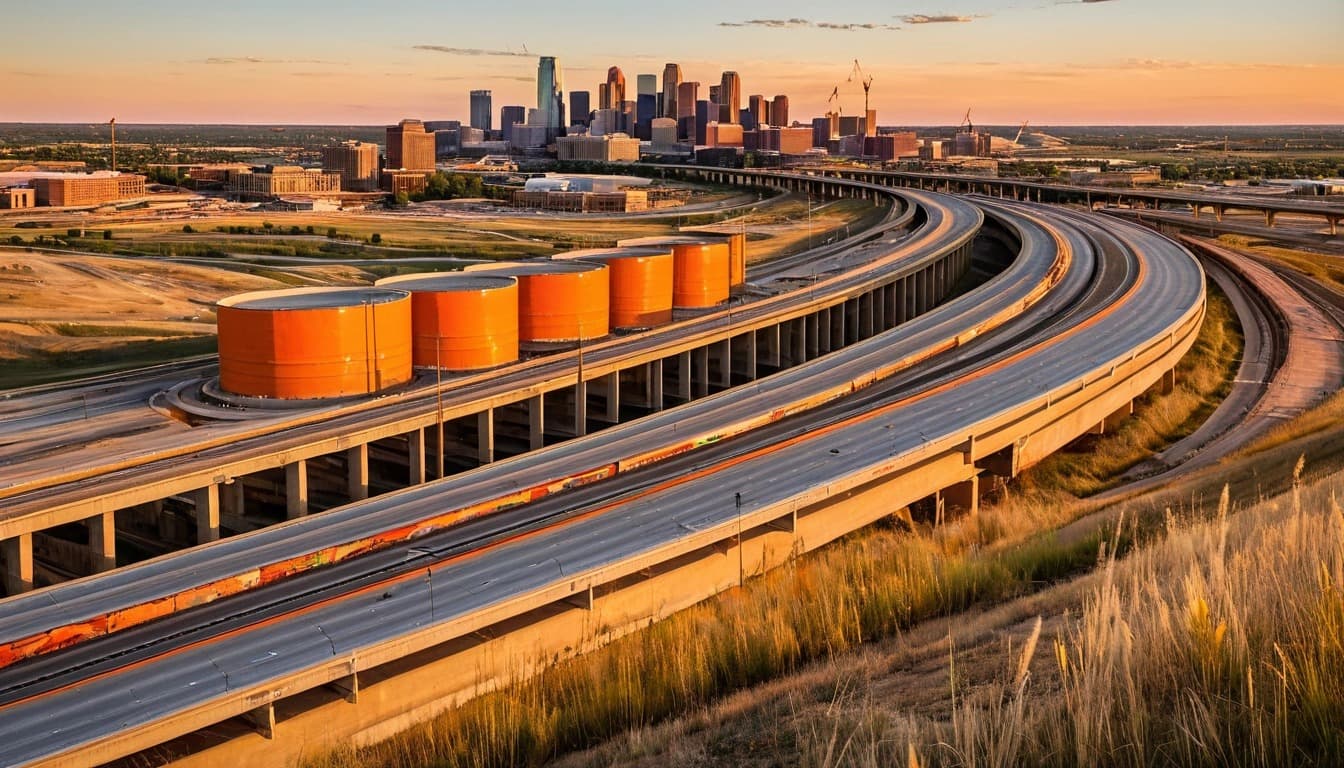 Notice Nearby: painted mural of a Kansas City metro highway interchange with a new bridge going up, for KDOT’s Oct. 12, 2026, update