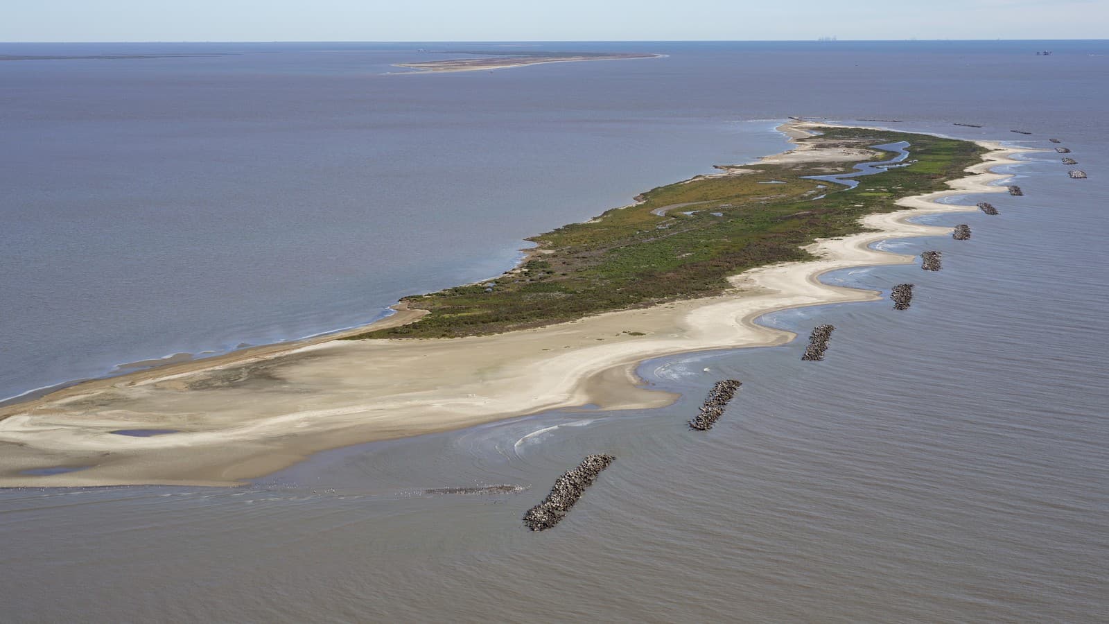 NOAA aerial photo of Raccoon Island barrier island habitat along the Louisiana coast