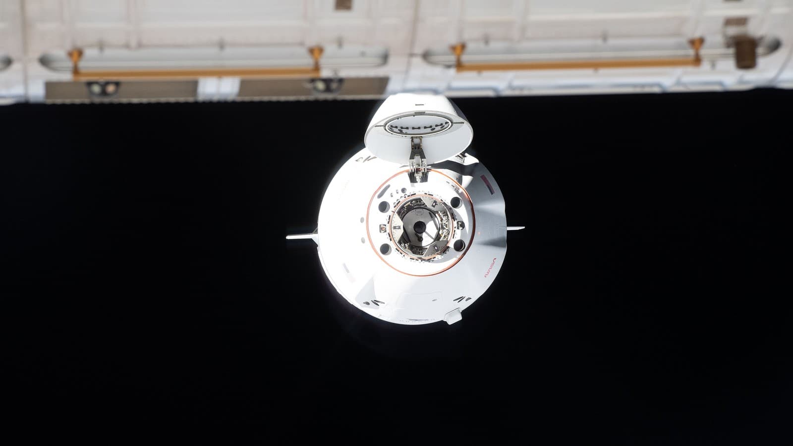 A SpaceX Dragon cargo spacecraft approaches the International Space Station on a previous resupply flight, May 17, 2026 (file photo, not CRS-35).
