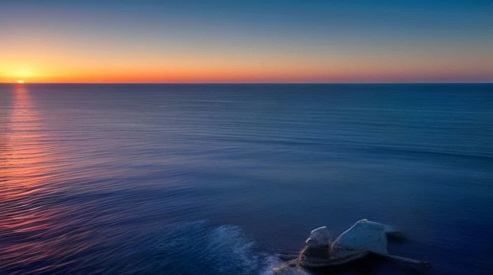 Notice Nearby: painted mural of the Gulf at sunrise over calm blue water