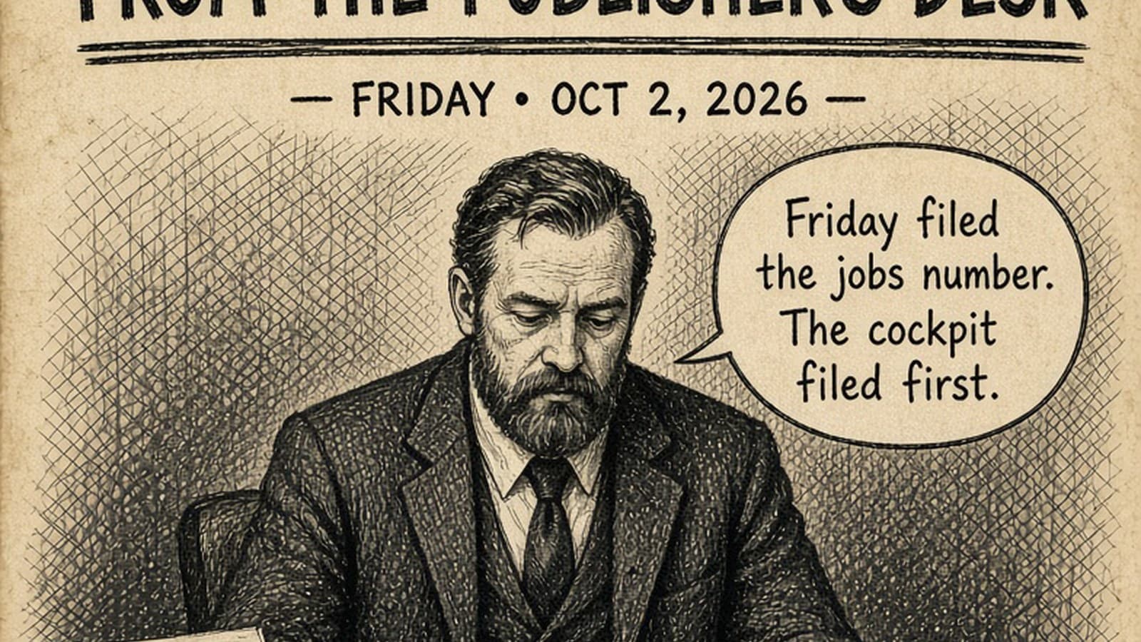 Friday filed the jobs number — BLS September 2026 Employment Situation; From the Publisher’s Desk comic hero.