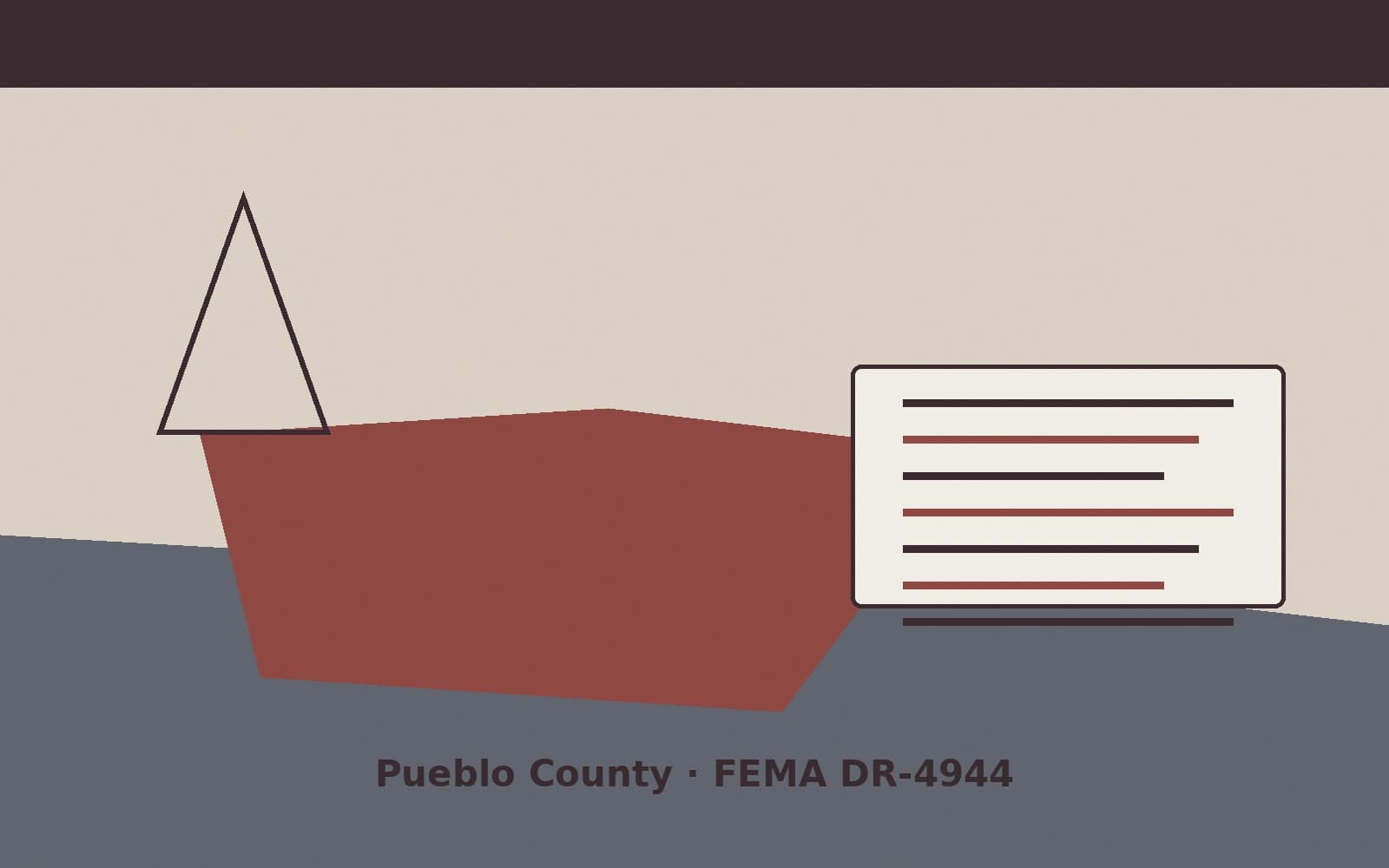 Public notice for Pueblo County. On September 1, 2026, FEMA recorded a major disaster declaration DR-4944-CO that lists Pueblo County as a designated area. FEMA titled the action "