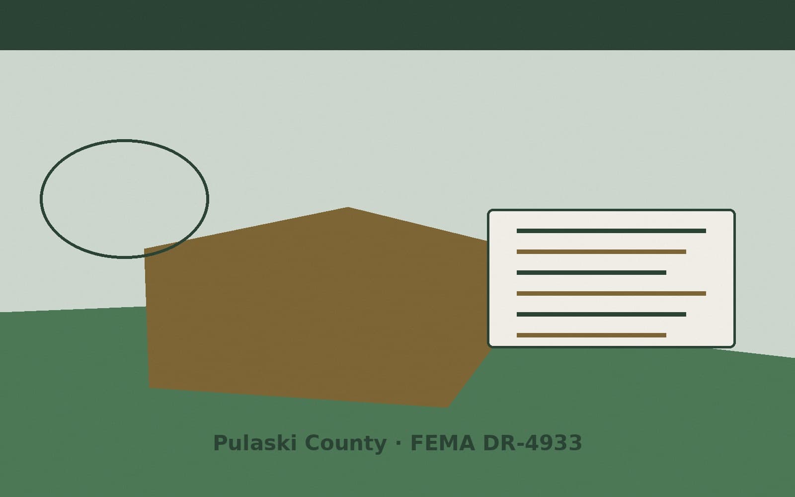 Public notice for Pulaski County. On August 25, 2026, FEMA recorded a major disaster declaration DR-4933-IN that lists Pulaski County as a designated area. FEMA titled the action "